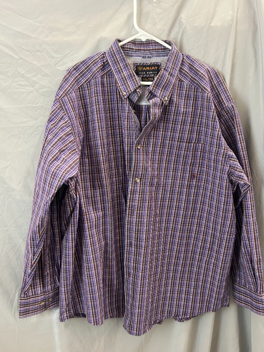 Ariat Pro Series Men's Long Sleeve Button Down Shirt Size XXL Purple Plaid